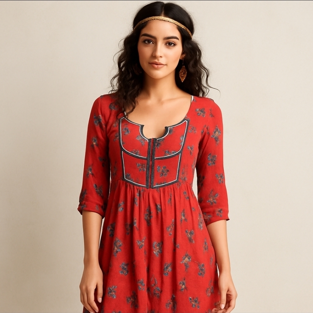 Free People Peasant Dress Orange Floral S